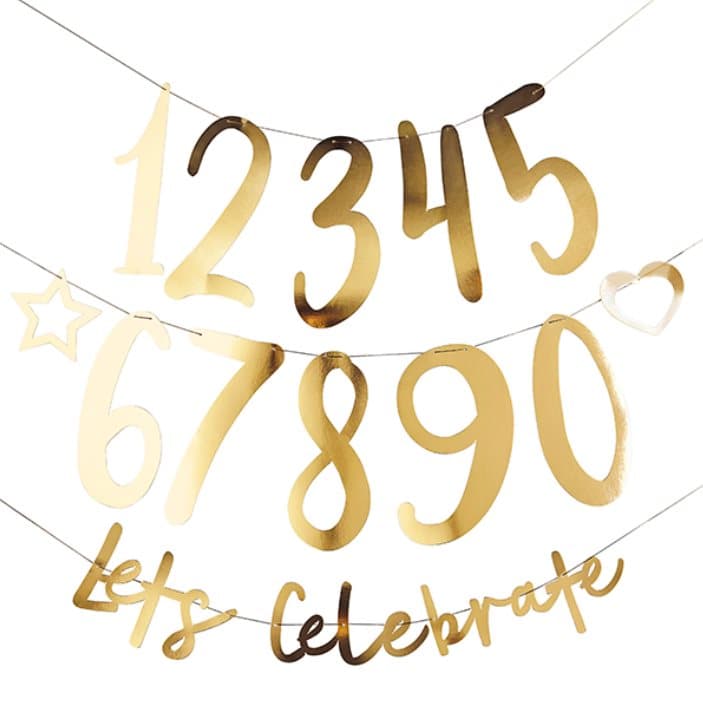 Girlang guld Let's celebrate" med valfri ålder DIY