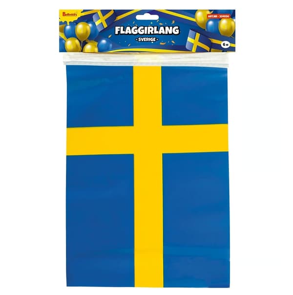 6m - Flaggirlang Sverige - Girlang / Flagga - Gul - Blå