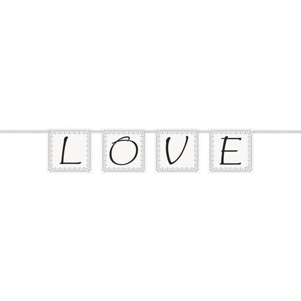 Unique Party Love Hearts Bunting White/Black/Grey One Size