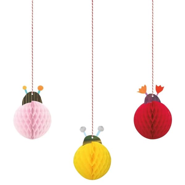 Unique Party Ladybird 1st Birthday Hanging Decoration (Pack of 3) Pink/Yellow/Red One Size