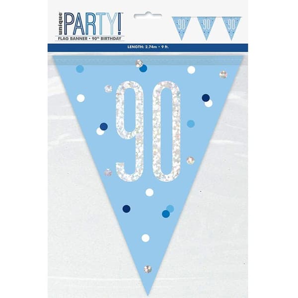Unique Party Glitz 90th Bunting Blue/Silver One Size