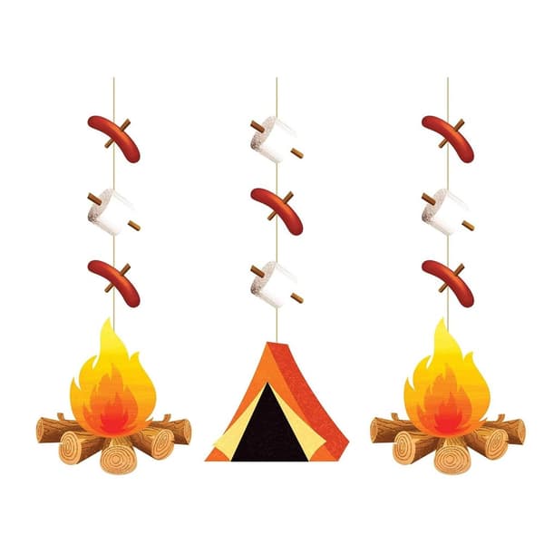 Creative Party Camp Out Campfire Hanging Decoration (Pack of 3) Multicoloured One Size