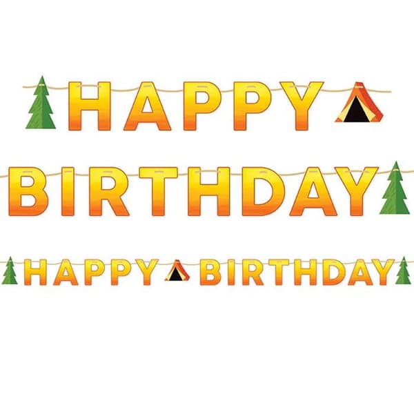 Creative Party Camp Out Happy Birthday Banner Yellow/Orange/Green One Size