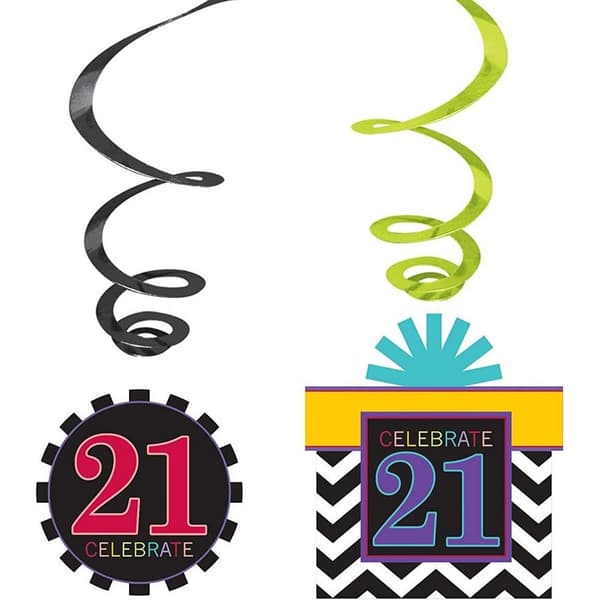 Amscan Swirl 21st Birthday Hanging Decoration (Pack of 2) Multicoloured One Size