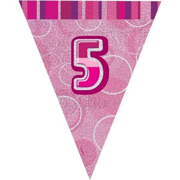 Unique Party Foil Glitz 5th Birthday Bunting Pink One Size