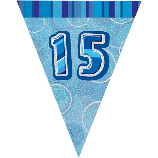 Unique Party Foil Glitz 15th Birthday Bunting Blue One Size