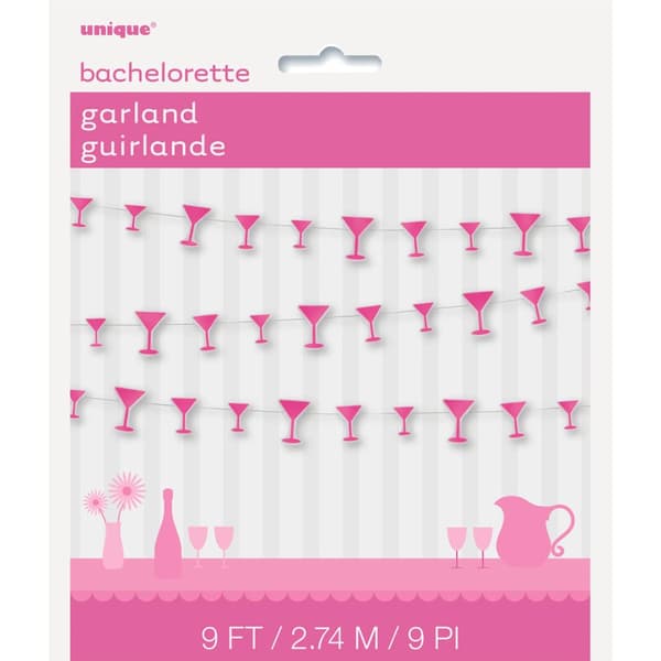 Unique Party Paper Martini Glass Garland Pink 9ft