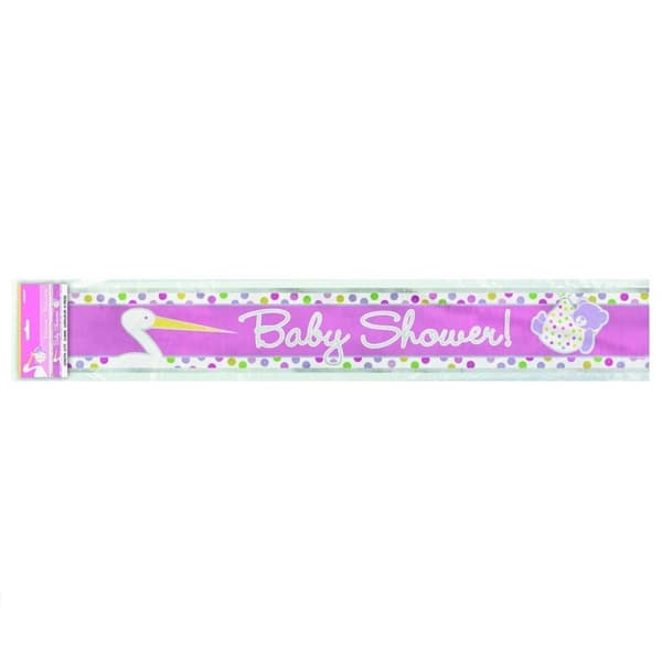 Unique Party Girl Stork Baby Shower Banner Pink/White One Size