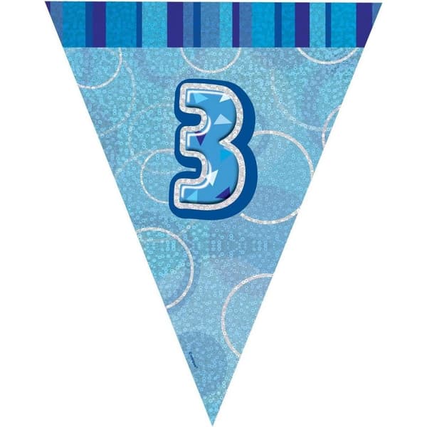 Unique Party Foil Glitz 3rd Birthday Bunting Blue One Size
