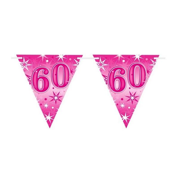 Qualatex Sparkle 60th Birthday Bunting Pink/White One Size