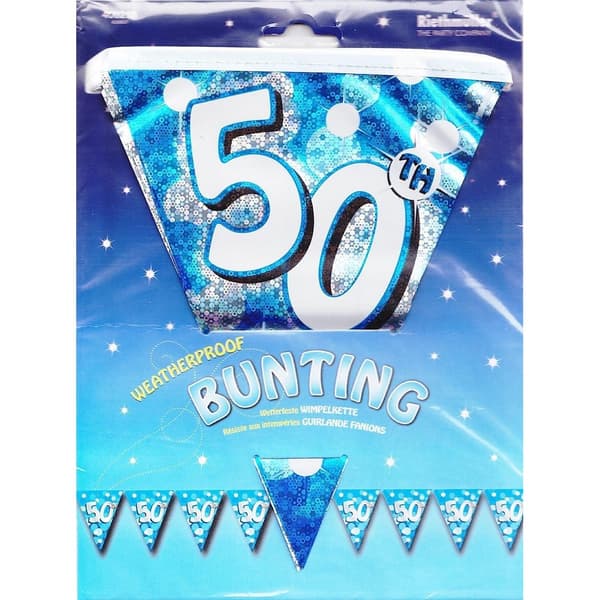 Amscan Foil Sparkle 50th Birthday Bunting Blue/Silver One Size