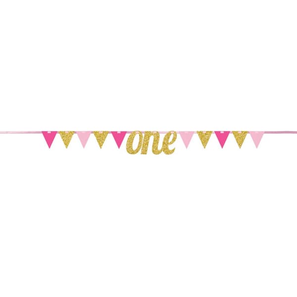 Creative Party Ribbon Glitter 1st Birthday Banner Pink/Gold One Size