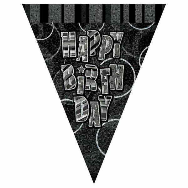 Unique Party Foil Glitz Happy Birthday Bunting Black/Silver One Size