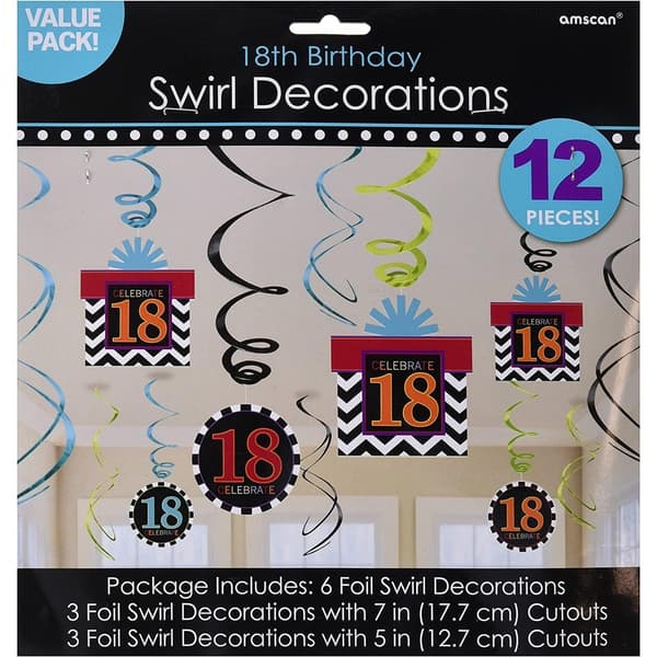 Amscan Celebrate Swirl 18th Decoration (Pack of 12) Multicoloured One Size