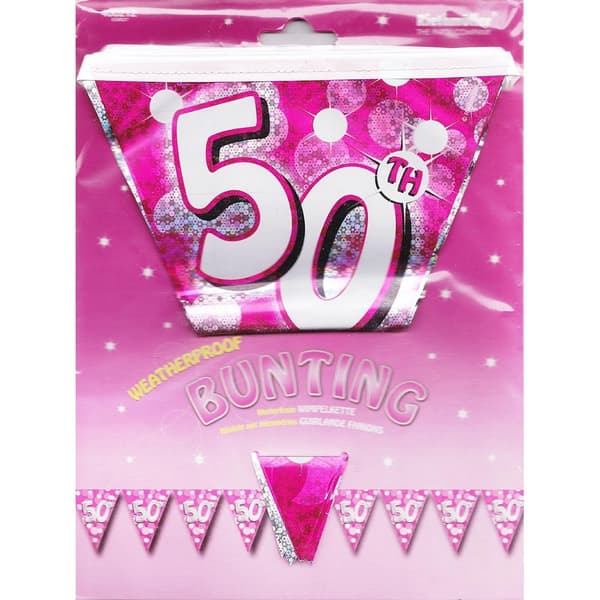 Amscan Foil Sparkle 50th Birthday Bunting Pink/Silver One Size