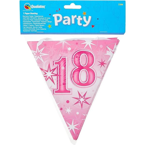 Qualatex Sparkle 18th Bunting Pink/White One Size