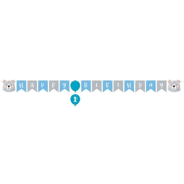 Creative Party Bear Birthday Banner Light Blue/Grey/White One Size