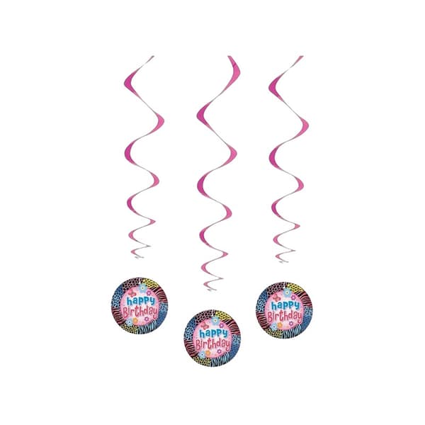 Unique Party Wild Animal Print Birthday Hanging Decoration (Pack of 3) Multicoloured One Size