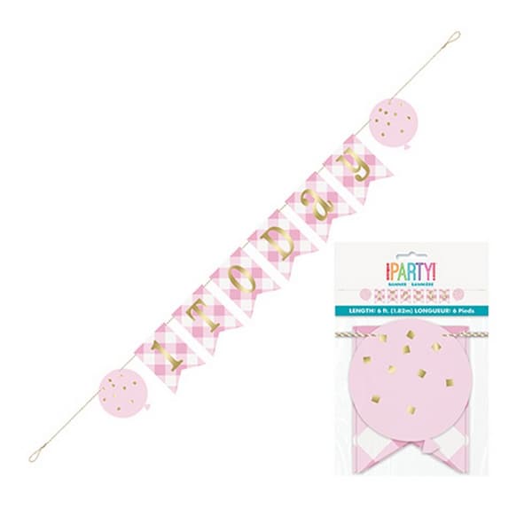 Unique Party Gingham Pennant 1st Birthday Banner Pink One Size