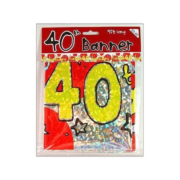 Text 40th Birthday Banner Yellow/Red/Silver One Size