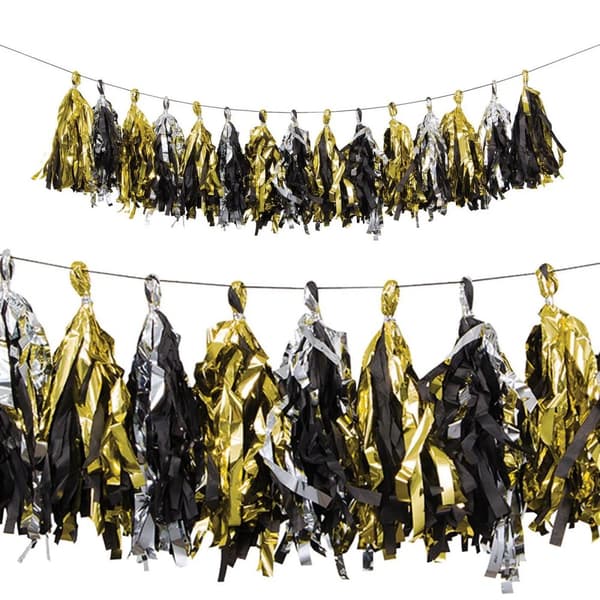 Creative Party Garland med tofsar i folie Black/Gold One Size