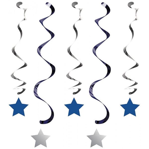 Creative Party Twinkle Little Stars Hanging Decoration (Pack of 5) Blue/Silver One Size