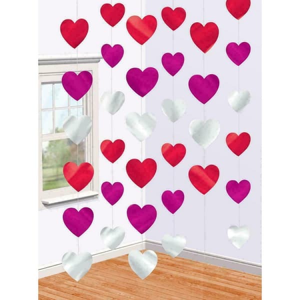 Amscan Hängande dekorationer med hjärtan (6-pack) Red/Purple/Silver One Size