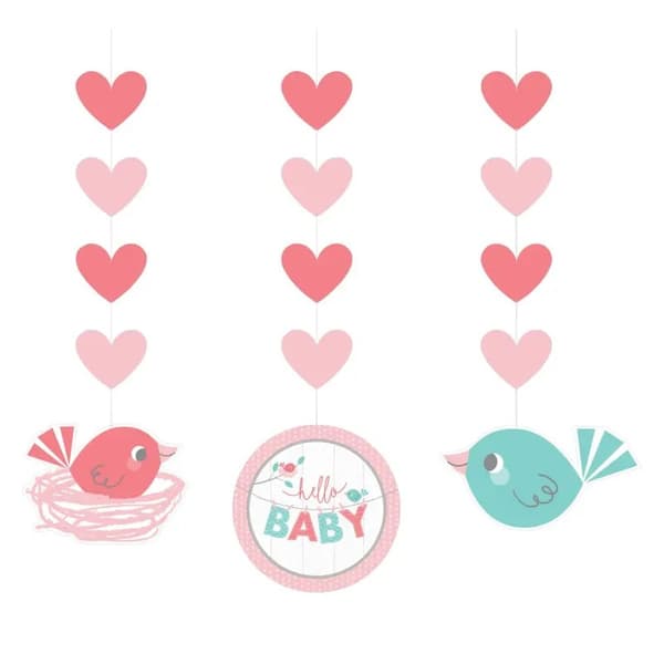 Creative Party Hello Baby Girl Cut Out Hanging Decoration (Pack of 3) Pink/Red One Size