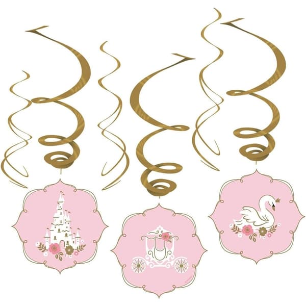 Amscan Princess For A Day Swirl Party Decoration (Pack of 6) Pink/White/Gold One Size