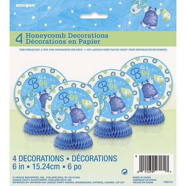 Unique Party Its A Boy Honeycomb Baby Shower Decoration (Pack of 4) Blue/Green One Size