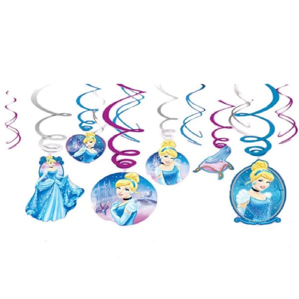Cinderella Swirl Hanging Decoration (Pack of 12) Blue/Purple/Silver One Size