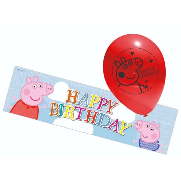 Peppa Pig Happy Birthday Banner With Balloons Set (Pack of 6) Multicoloured One Size