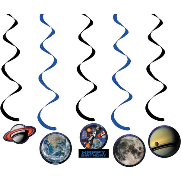 Creative Party Paper Outer Space Happy Birthday Hanging Decoration (Pack of 5) Multicoloured One Size