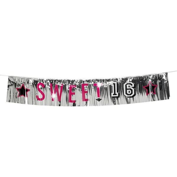 Boland Sweet 16 Banner Silver/Black/Pink One Size