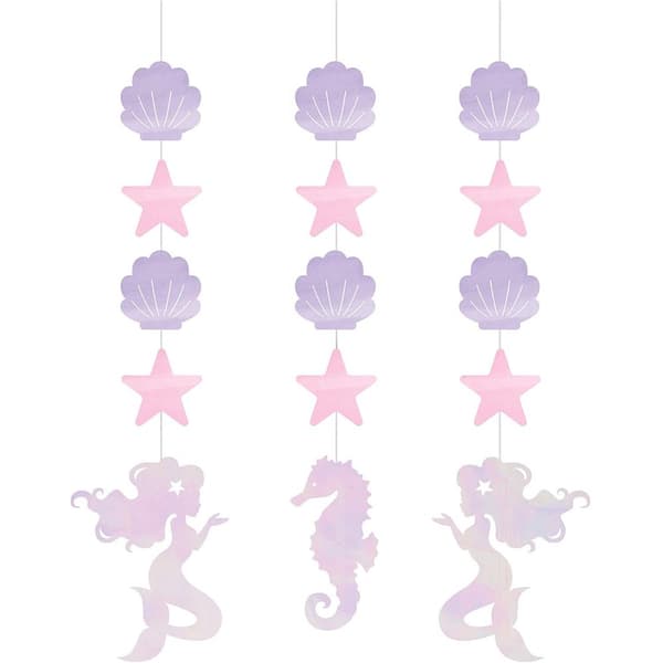 Creative Party Mermaid Hanging Decoration (Pack of 3) Pink/Purple/Iridescent One Size