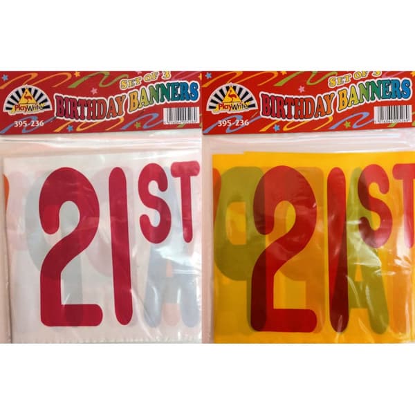Playwrite 21st Birthday Banner (Pack of 3) Multicoloured One Size