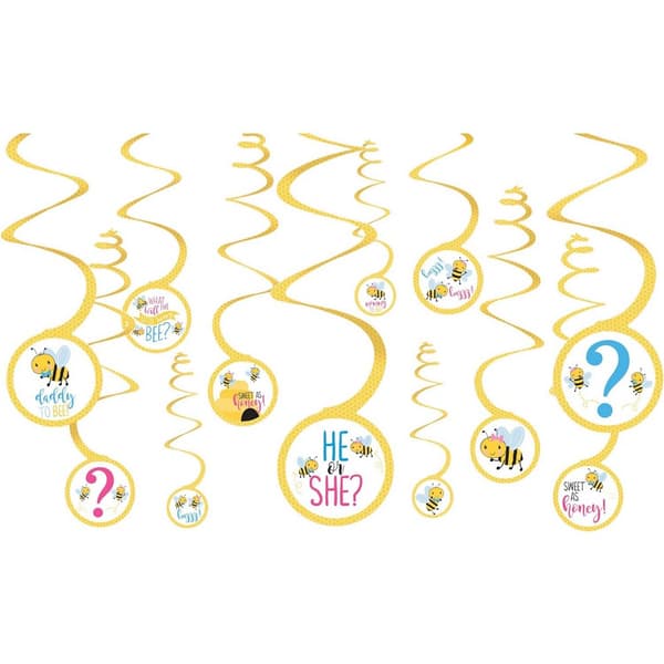Amscan What Will It Bee? Gender Reveal Hanging Decoration (Pack of 12) Yellow/White One Size