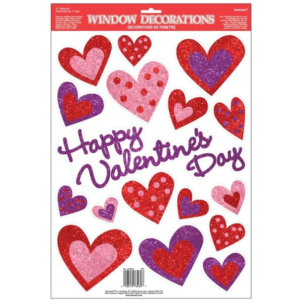 Amscan Glitter Hearts Valentine`s Day Window Decoration Set (Pack of 19)