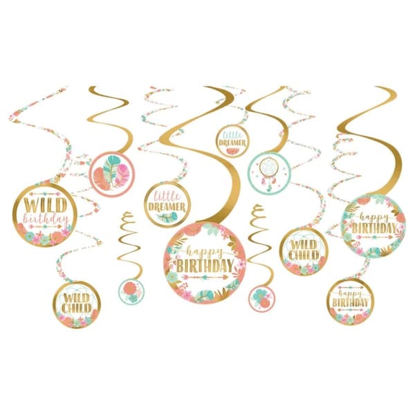 Amscan Boho Birthday Hanging Decoration (Pack of 12) Multicoloured One Size