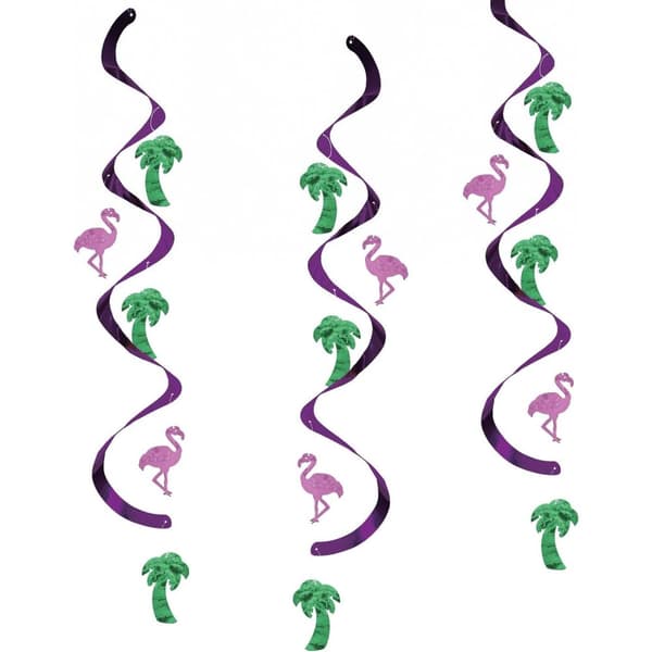 Creative Party Dizzy Danglers Foil Palm Tree & Flamingo Hanging Decoration (Pack of 5) Purple/Green One Size