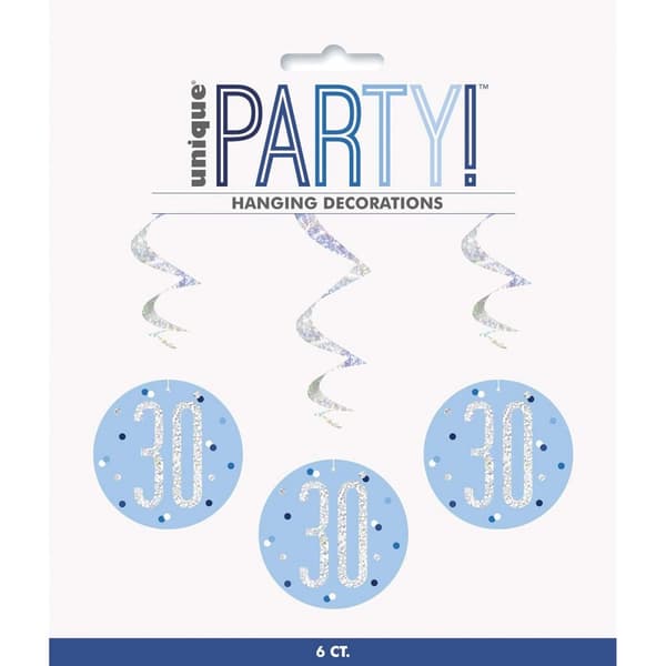 Unique Party Prismatic 30th Birthday Hanging Decoration (Pack of 6) Blue/Silver One Size
