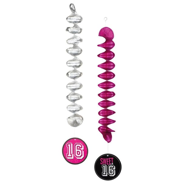 Boland Sweet 16 Swirl Hanging Decoration (Pack of 2) Pink/Silver/Black One Size
