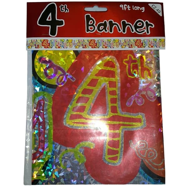 Foil 4th Birthday Banner Multicoloured One Size
