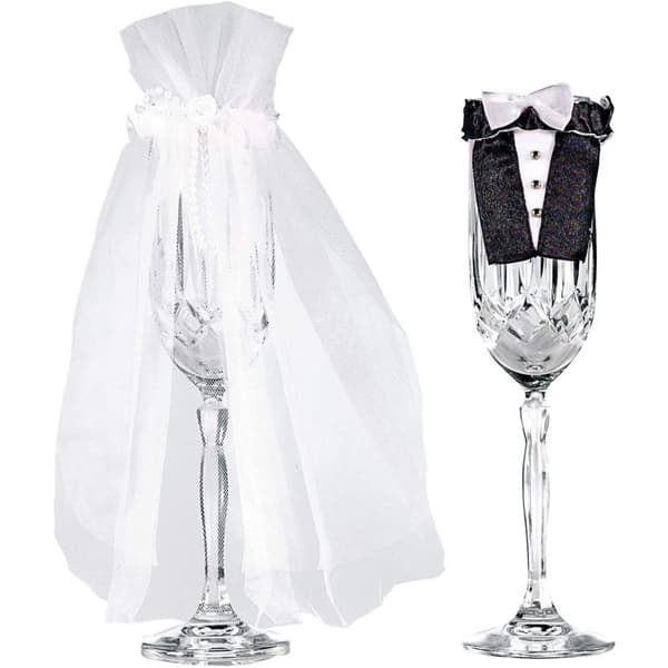 Amscan Bride And Groom Glass Decoration (Pack of 10) Black/White One Size