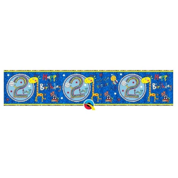 Rachel Ellen Foil Giraffe 2nd Birthday Banner Blue One Size