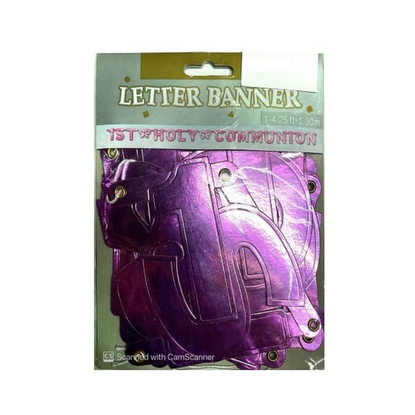 Letter First Holy Communion Banner Purple One Size