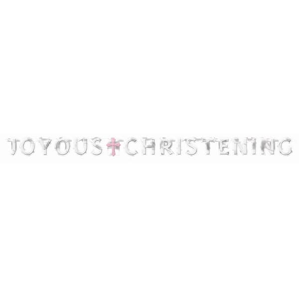 Amscan Joyous Foil Letter Christening Banner Silver/Pink One Size