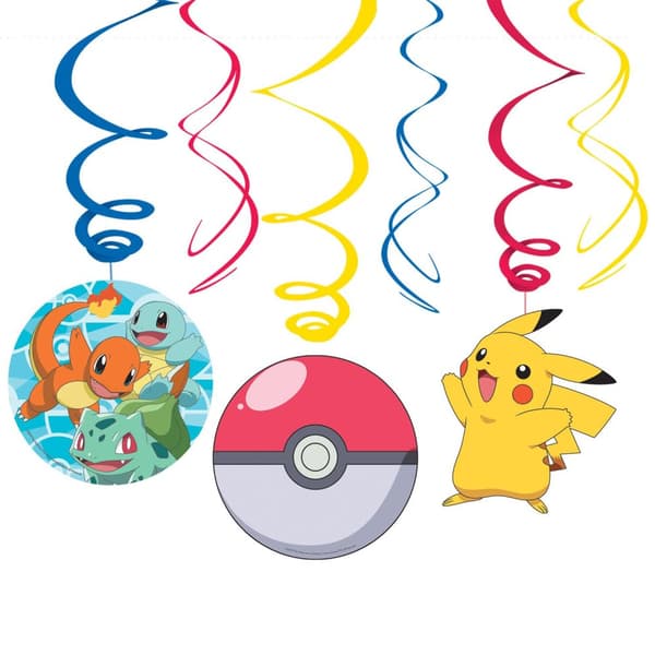 Pokemon Swirl Hanging Decoration (Pack of 6) Blue/Red/Yellow One Size