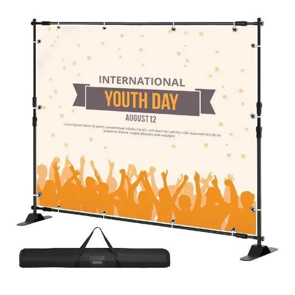 10x8FT steg och upprepad bannerstativ för olika tillfällen, justerbar höjd/bredd, snabb/problemfri montering, lätt att förvara/bära