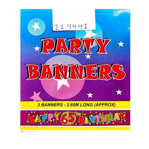 65th Birthday Banner (Pack of 3) Multicoloured One Size